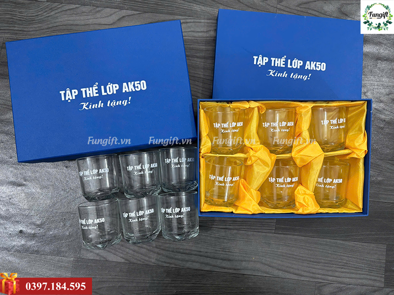 Bộ ly thuỷ tinh 6 cái in logo làm quà tặng