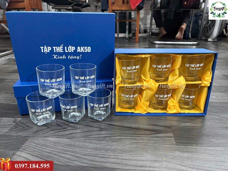 Bộ ly thuỷ tinh in logo kèm hộp