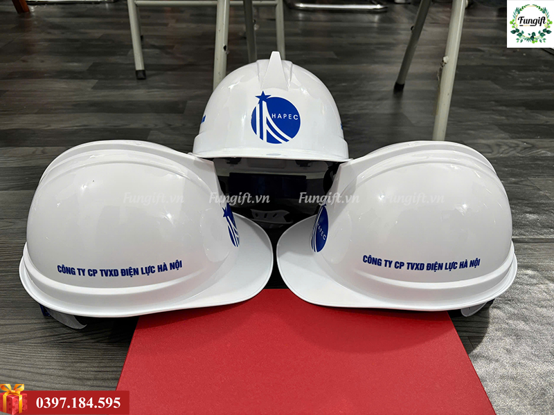 Xưởng in trực tiếp logo lên mũ bảo hộ giá rẻ Hà Nội