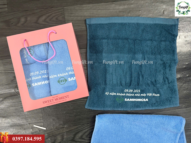 Combo 3 khăn in logo kèm hộp