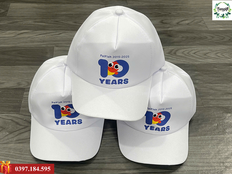 Mũ kết nam nữ trắng in logo