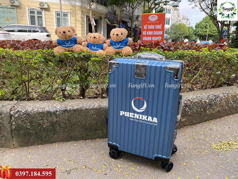 Giftset vali gấu bông pin sạc in logo