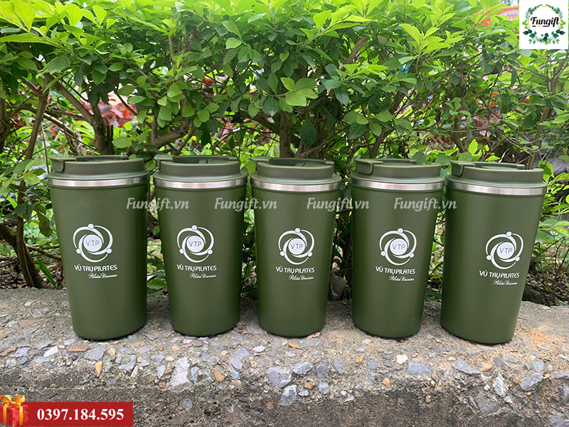 In logo lên ly cốc giữ nhiệt coffee 510ml màu xanh lá