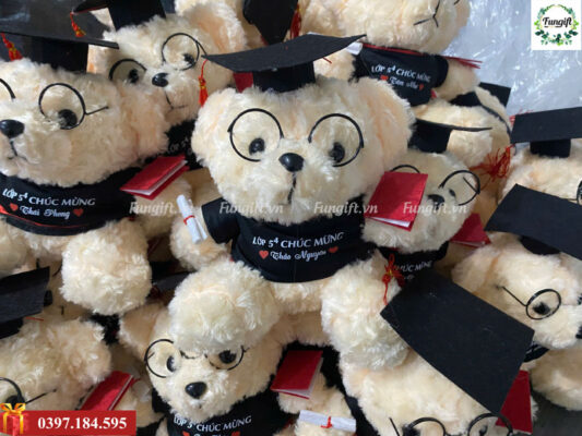 Gấu cử nhân in logo kèm phụ kiện