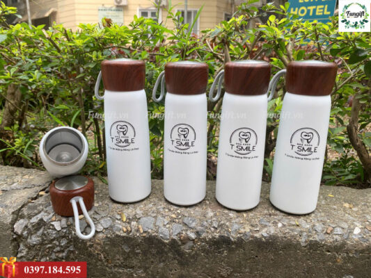 Bình giữ nhiệt nắp gỗ in logo