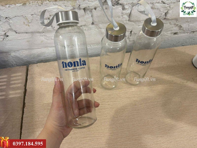 Bình nước thuỷ tinh in logo