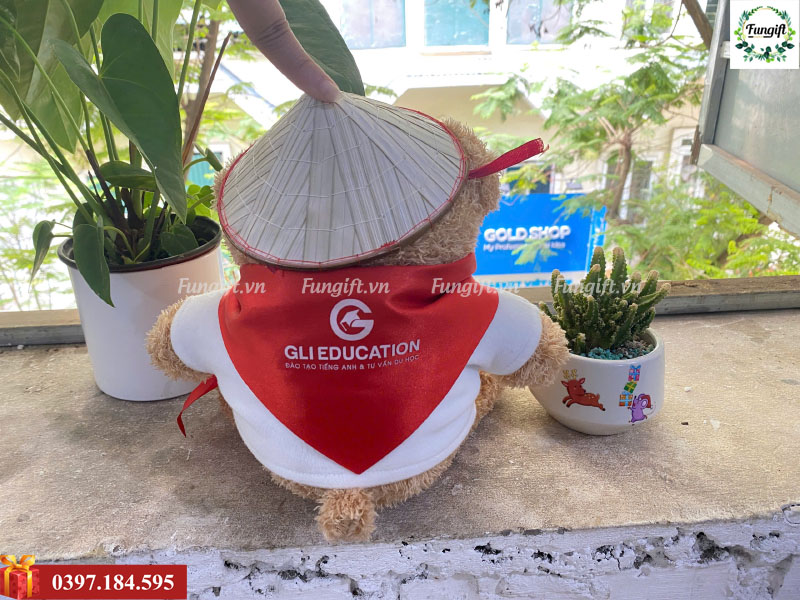 Gấu bông choàng khăn đỏ in logo