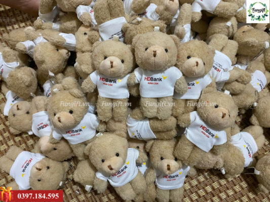 Gấu bông kèm móc khoá in logo quà tặng quảng cáo