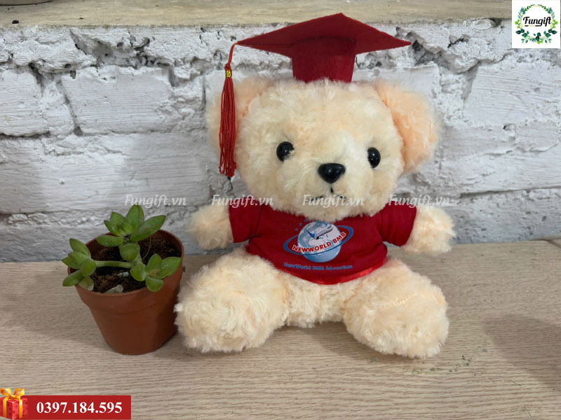 Gấu bông tốt nghiệp 20cm in logo làm quà tặng