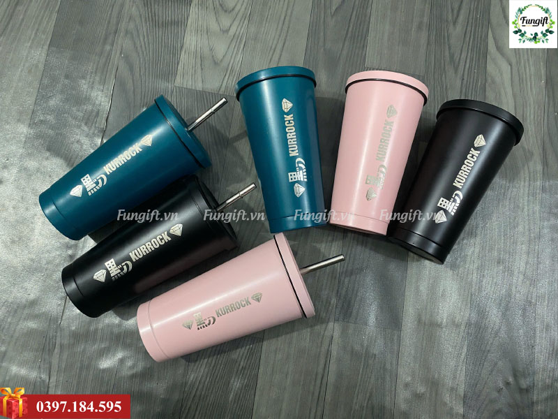 Ly giữ nhiệt có ống hút khắc logo