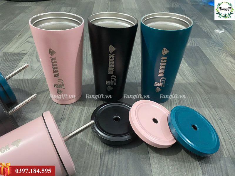 Ly giữ nhiệt kèm ống hút khắc logo làm quà tặng