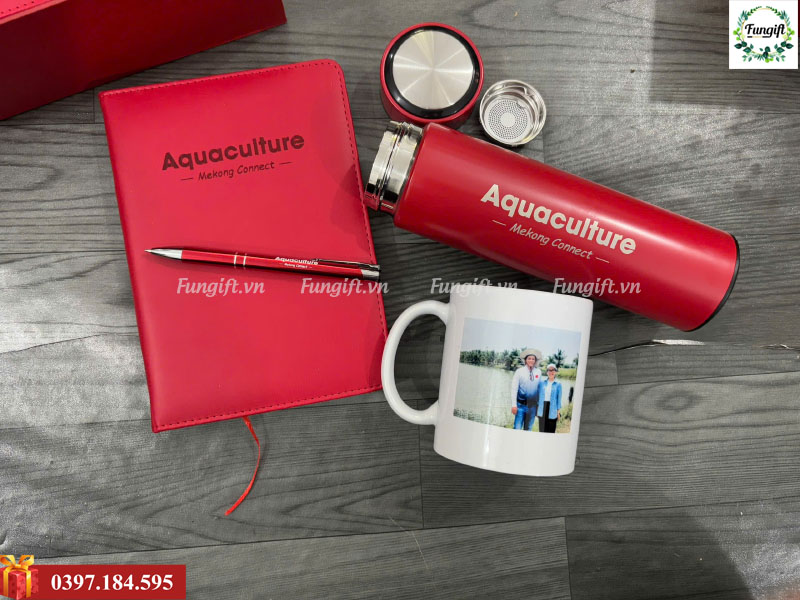 Bộ giftset quà tặng sổ da, bút ký, bình giữ nhiệt, cốc sứ in logo