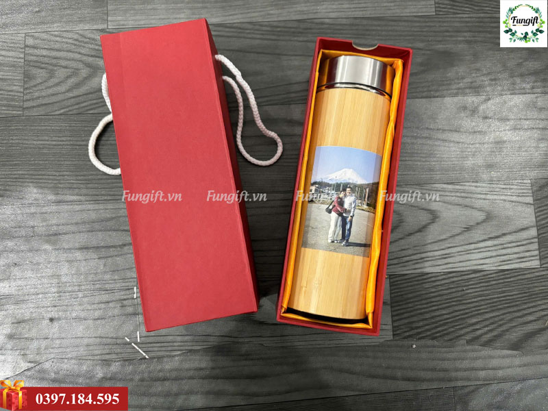 Hộp quà bình giữ nhiệt tre in ảnh