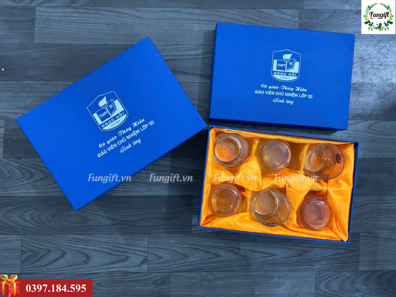 Mẫu bộ cốc thủy tinh in làm quà tặng