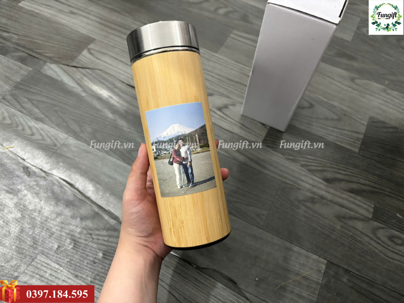 Quà tặng bình tre giữ nhiệt in ảnh