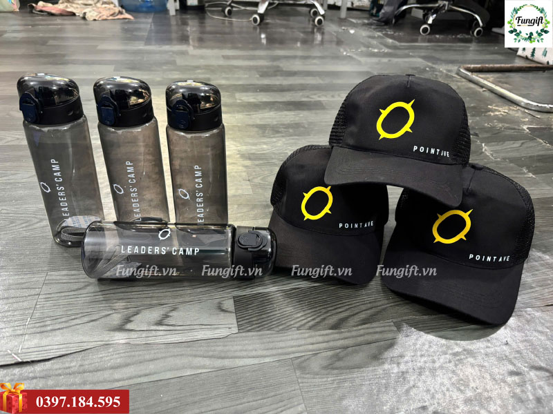 Set bình mũ in logo công ty