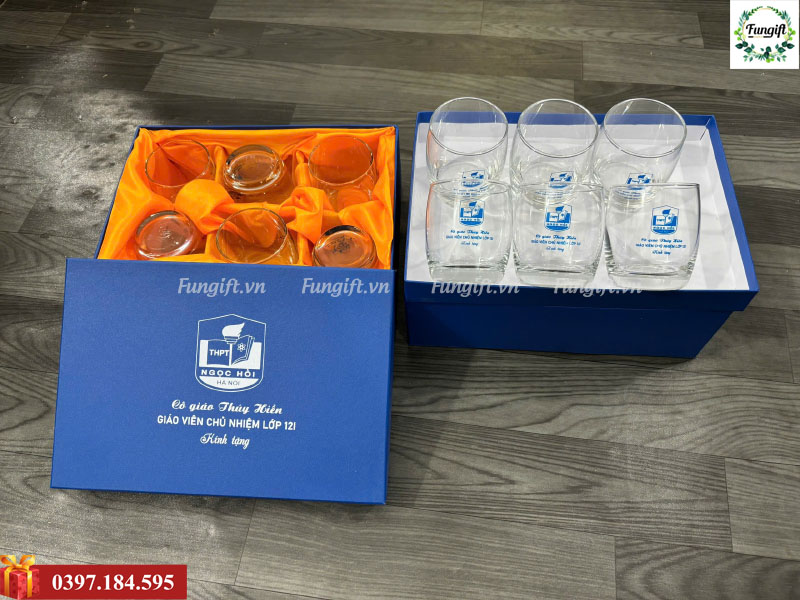 Set cốc thủy tinh kèm hộp in logo
