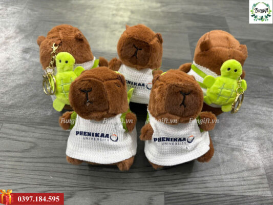 Gấu bông móc khoá capybara đeo rùa in logo