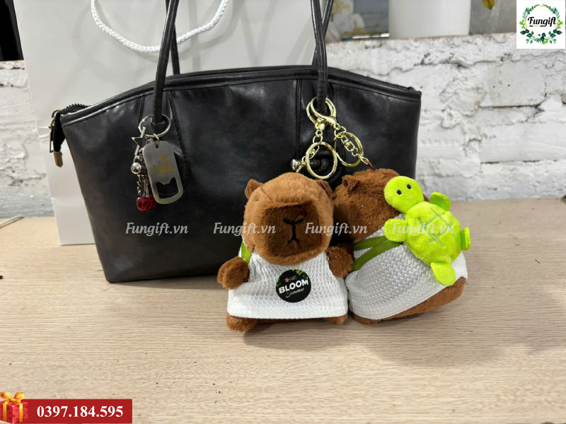 Gấu bông kèm móc khoá in logo quà tặng