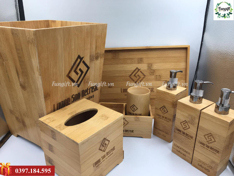 Bộ đồ dùng khắc logo chất liệu tre