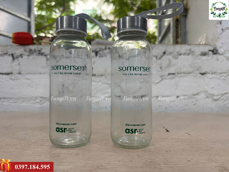 Bình nước thuỷ tinh 300ml in logo