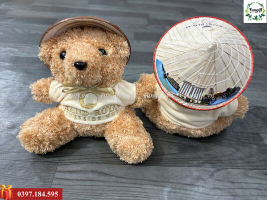 Đặt in gấu bông kèm phụ kiện nón lá
