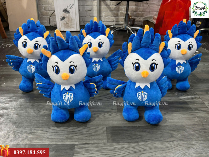 Mẫu chim linh vật nhồi bông in logo