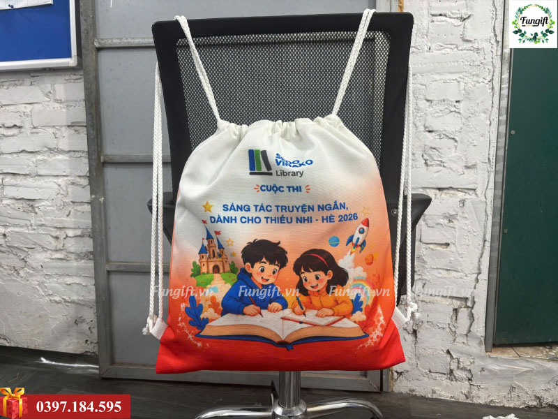 Balo dây rút vải canvas in logo theo yêu cầu