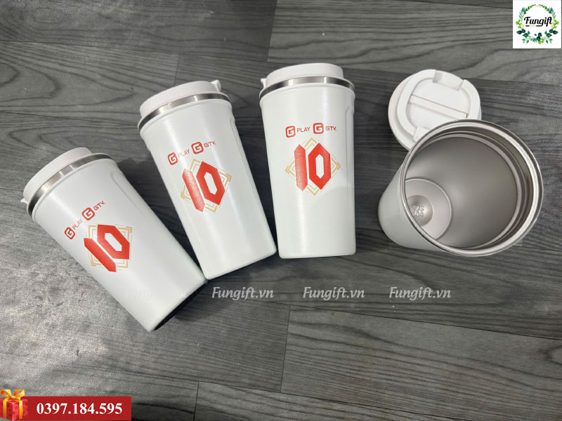 Ly giữ nhiệt màu trắng 510ml in logo theo yêu cầu