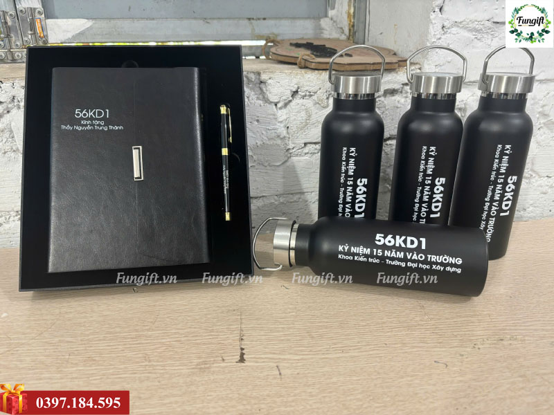 Set sổ da, bút ký, bình giữ nhiệt in logo