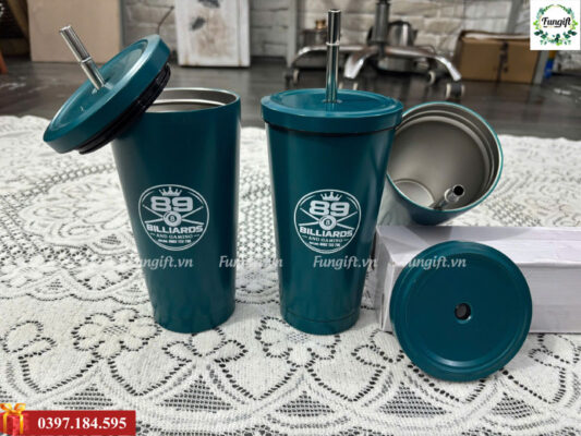 Cốc giữ nhiệt inox kèm ống hút in logo