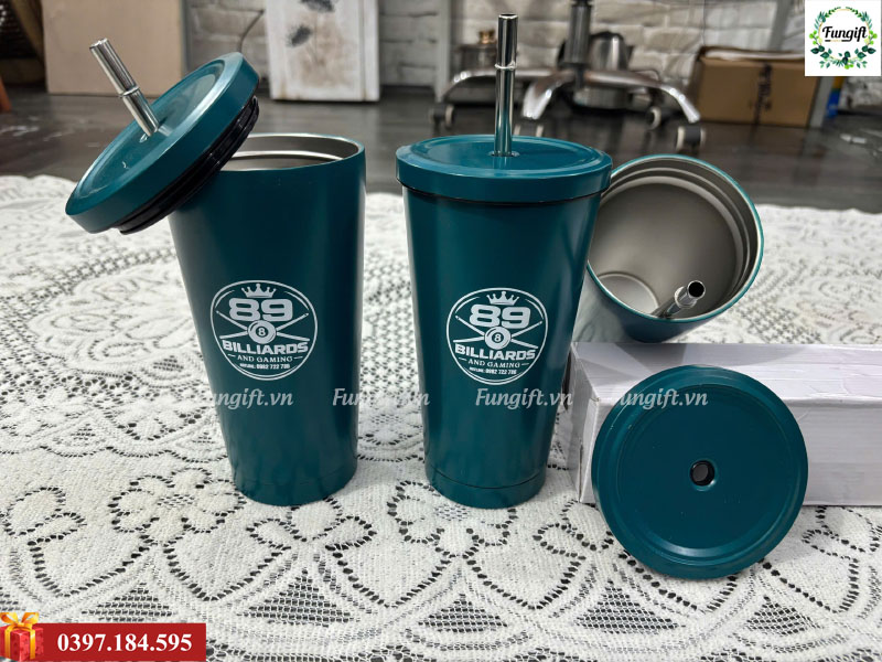 Cốc giữ nhiệt inox kèm ống hút in logo