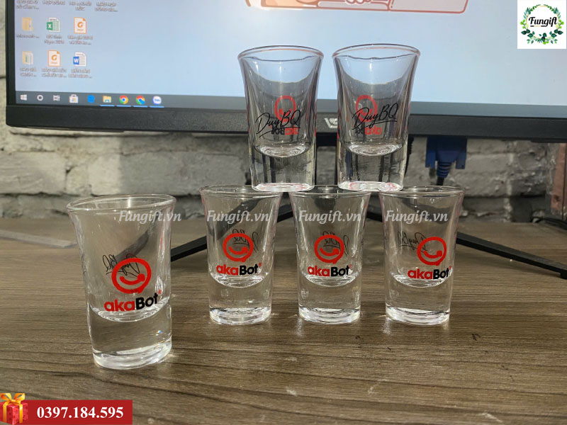 Bộ ly cốc thuỷ tinh in logo làm quà tặng
