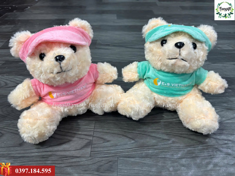 Gấu bông teddy 22cm đội mũ nửa đầu