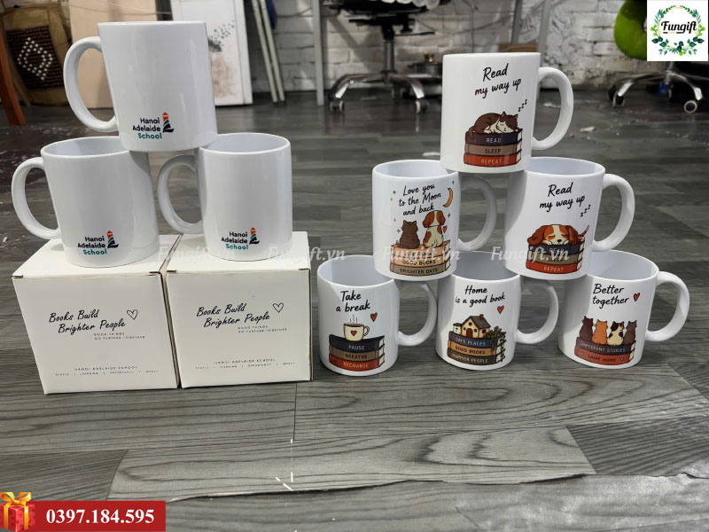 Ly cốc sứ in logo làm quà tặng